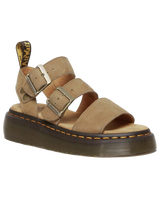 The Dr Martens Womens Gryphon Tumbled Nubuck Leather Platform Sandals in Savannah Tan
