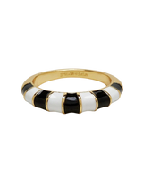 Striped Enamel Gold Ring in Black & White
