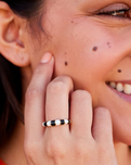 Striped Enamel Gold Ring in Black & White