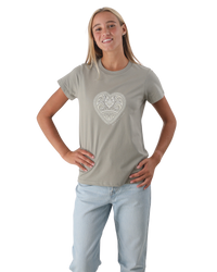 The Born by the Sea Womens Mandala Heart T-Shirt in Eucalyptus