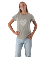 The Born by the Sea Womens Mandala Heart T-Shirt in Eucalyptus