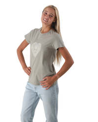 The Born by the Sea Womens Mandala Heart T-Shirt in Eucalyptus