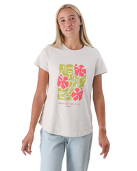 The Born by the Sea Womens Hibiscus T-Shirt in Bone