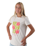 The Born by the Sea Womens Hibiscus T-Shirt in Bone