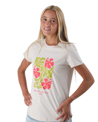 The Born by the Sea Womens Hibiscus T-Shirt in Bone