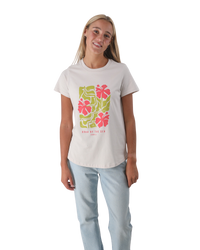 The Born by the Sea Womens Hibiscus T-Shirt in Bone
