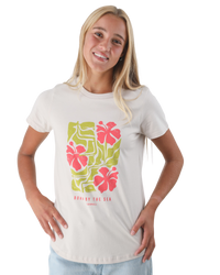 The Born by the Sea Womens Hibiscus T-Shirt in Bone
