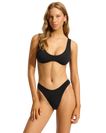 The Seafolly Womens Sea Dive High Cut Bikini Bottoms in Black