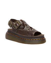 Dunnet Flower Full Grain Leather Sandals in Kelp Brown