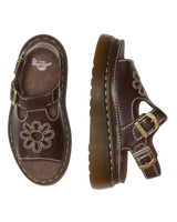 Dunnet Flower Full Grain Leather Sandals in Kelp Brown