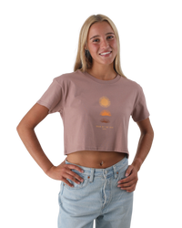 The Born by the Sea Womens Golden Hour Crop T-Shirt in Hazy Pink