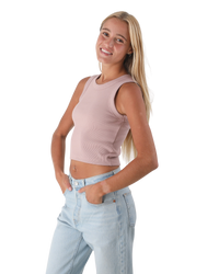 The Born by the Sea Womens Crop Vest in Hazy Pink
