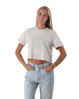 The Born by the Sea Womens Mandala Heart Crop T-Shirt in Faded Bone