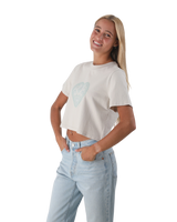The Born by the Sea Womens Mandala Heart Crop T-Shirt in Faded Bone