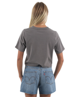 The Born by the Sea Womens Cornwall Palm Heavy Faded Crop T-Shirt in Faded Grey