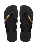 The Havaianas Womens Logo Metallic Flip Flops in Black