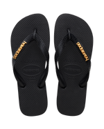 The Havaianas Womens Logo Metallic Flip Flops in Black