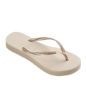 Slim Flatform Flip Flops in Beige