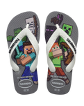 Boys Minecraft Flip Flops in Steel Grey & White