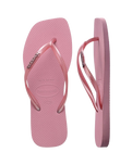 Square Logo Metallic Flip Flops in Rose Chiffom