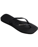 The Havaianas Womens Square Logo Metallic Flip Flops in Black & Silver