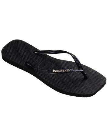 The Havaianas Womens Square Logo Metallic Flip Flops in Black & Silver