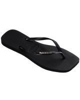 The Havaianas Womens Square Logo Metallic Flip Flops in Black & Silver