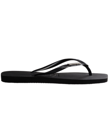 The Havaianas Womens Square Logo Metallic Flip Flops in Black & Silver