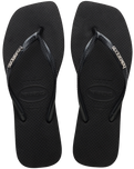 The Havaianas Womens Square Logo Metallic Flip Flops in Black & Silver