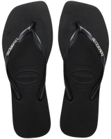 The Havaianas Womens Square Logo Metallic Flip Flops in Black & Silver