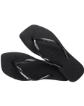 The Havaianas Womens Square Logo Metallic Flip Flops in Black & Silver