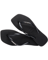 The Havaianas Womens Square Logo Metallic Flip Flops in Black & Silver