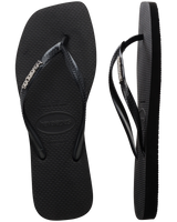 The Havaianas Womens Square Logo Metallic Flip Flops in Black & Silver