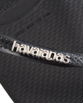 The Havaianas Womens Square Logo Metallic Flip Flops in Black & Silver