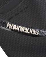 The Havaianas Womens Square Logo Metallic Flip Flops in Black & Silver