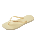 Square Logo Metallic Flip Flops in Buttercream