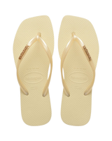 Square Logo Metallic Flip Flops in Buttercream