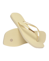 Square Logo Metallic Flip Flops in Buttercream