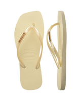 Square Logo Metallic Flip Flops in Buttercream