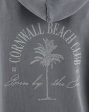 The Born by the Sea Womens Cornwall Palm Faded Hoodie in Faded Grey