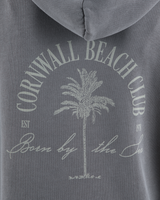 The Born by the Sea Womens Cornwall Palm Faded Hoodie in Faded Grey