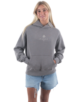 The Born by the Sea Womens Cornwall Palm Faded Hoodie in Faded Grey