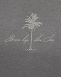The Born by the Sea Womens Cornwall Palm Faded Hoodie in Faded Grey