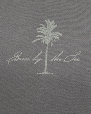The Born by the Sea Womens Cornwall Palm Faded Hoodie in Faded Grey