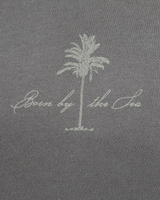 The Born by the Sea Womens Cornwall Palm Faded Hoodie in Faded Grey