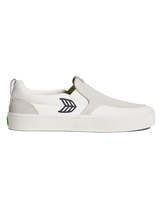 The Cariuma Mens Slip On Skate Pro Shoes in Off White & Black Logo