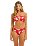 The Seafolly Womens Mayflower Twist Band Mini Hipster Bikini Bottoms in Cosmo Red