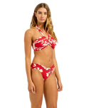 The Seafolly Womens Mayflower Twist Band Mini Hipster Bikini Bottoms in Cosmo Red