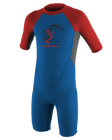 The O'Neill Boys Reactor-2 2mm Back Zip Shorty Wetsuit in Ocean, Graphite & Red