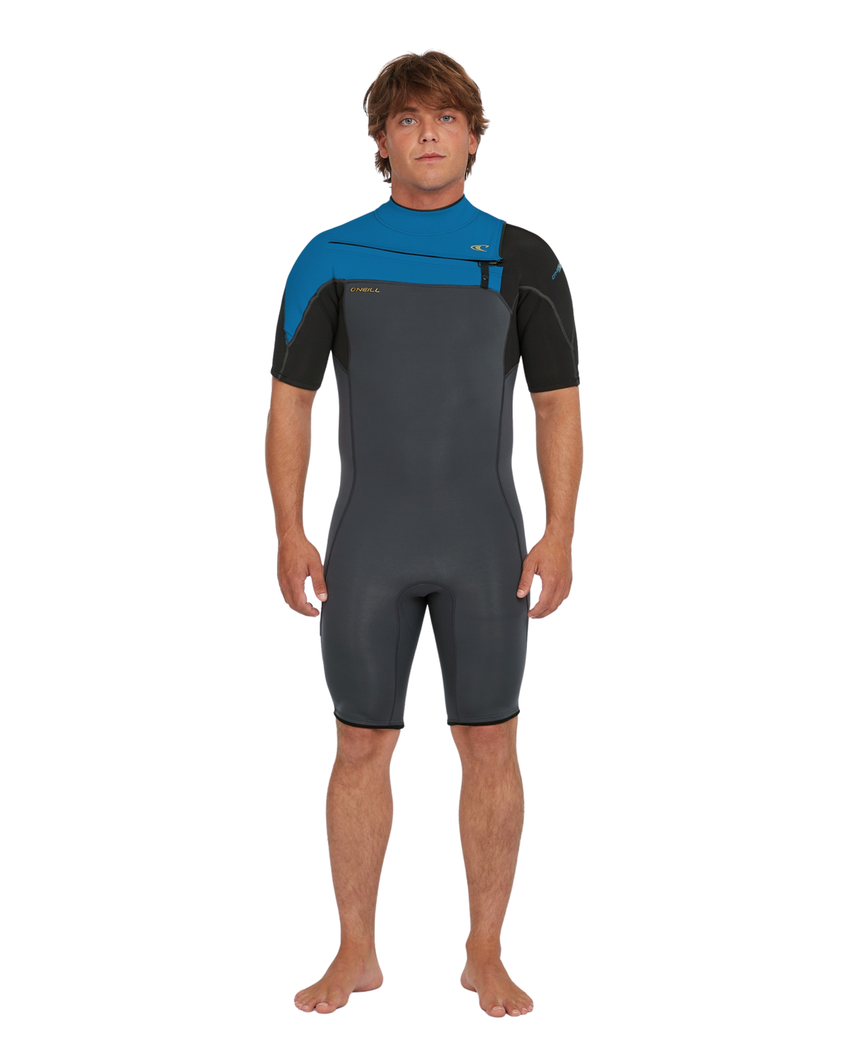 Hammer 2mm Chest Zip Shorty Wetsuit in Graphite, Black & Ocean